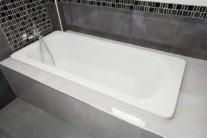 bathtub white ceramic interior in bathroom