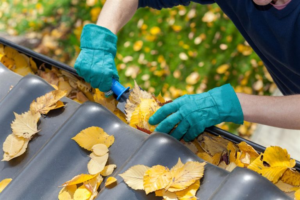 Cleaning gutters as part of home maintenance tasks