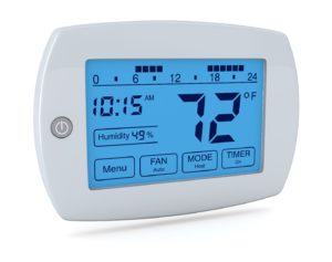 closeup of a digital, programmable thermostat