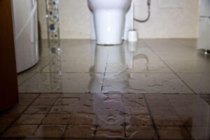 Water damage due a broken pipe or toilet