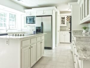 Luxurious modern kitchen interior with white wooden kitchen cabinet